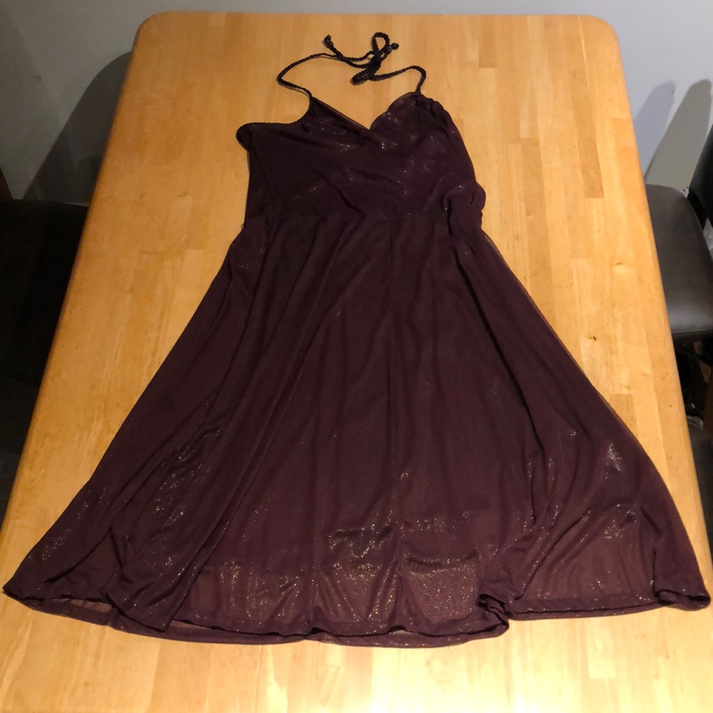 ♥️👗 2/$8 - H&M Purple Halter Dress w/ Gold Shimmer, 12